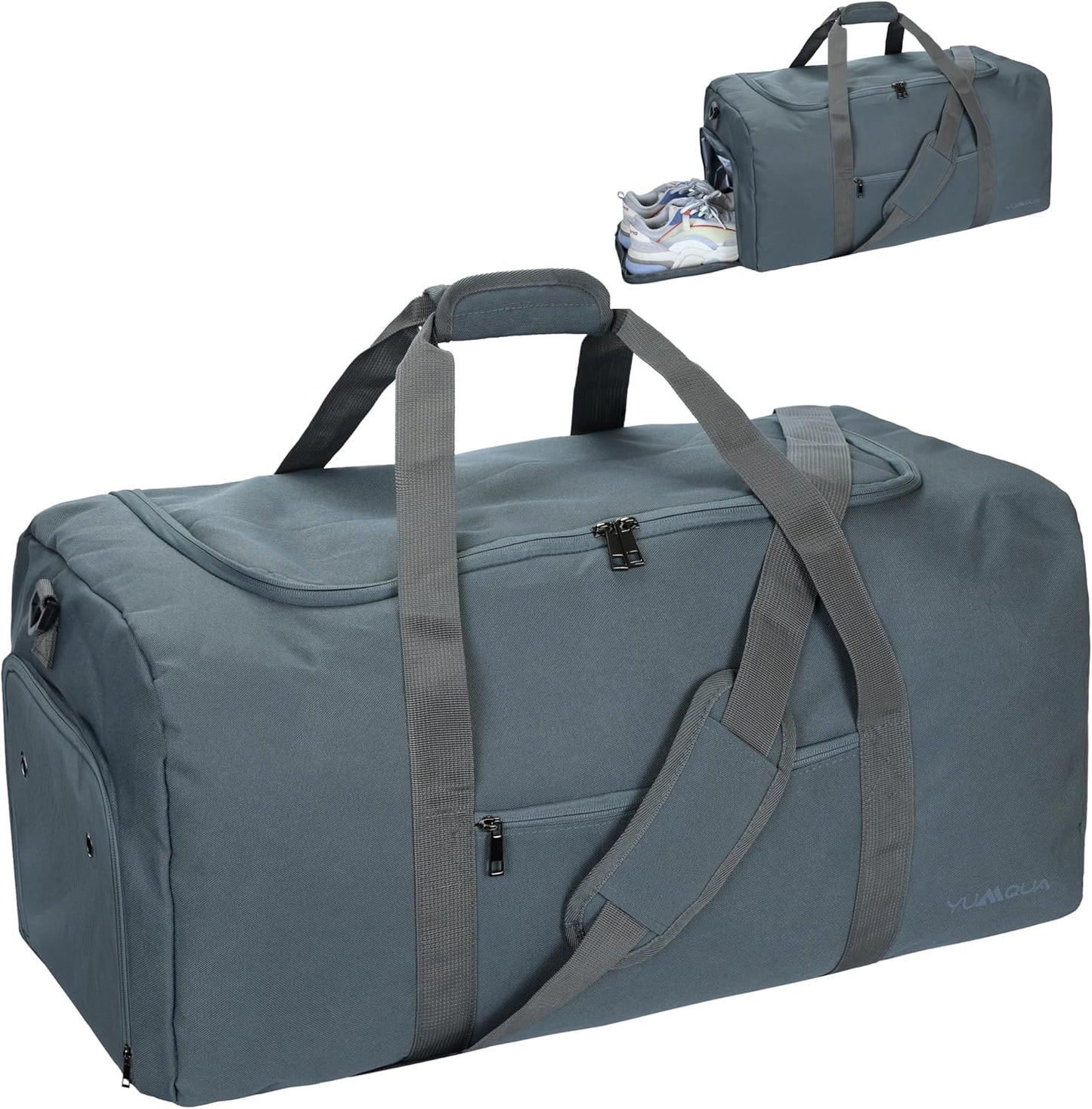 Duffle Bag for Men 65L, Travel Bag with Shoes Compartment, Large Capacity Duffel Bag, Water Resistant & Tear Resistant Women Weekender Bag with Shoulder Strap for Sports Gym Travel Camping (Gray)