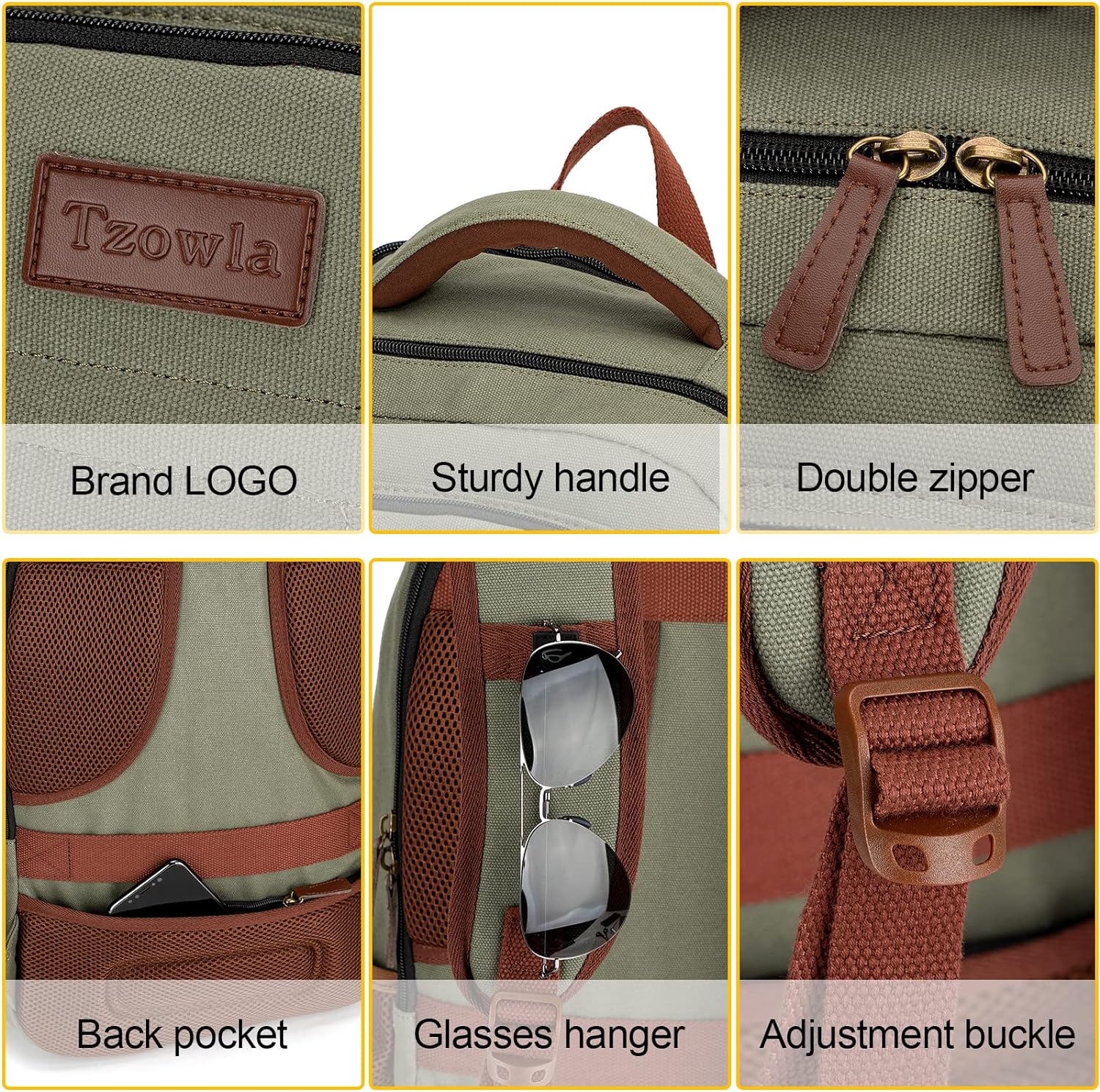 Tzowla Canvas Laptop Backpack, Bag for Men Women,Travel Work Rucksack Fits 15.6 Inch Laptop