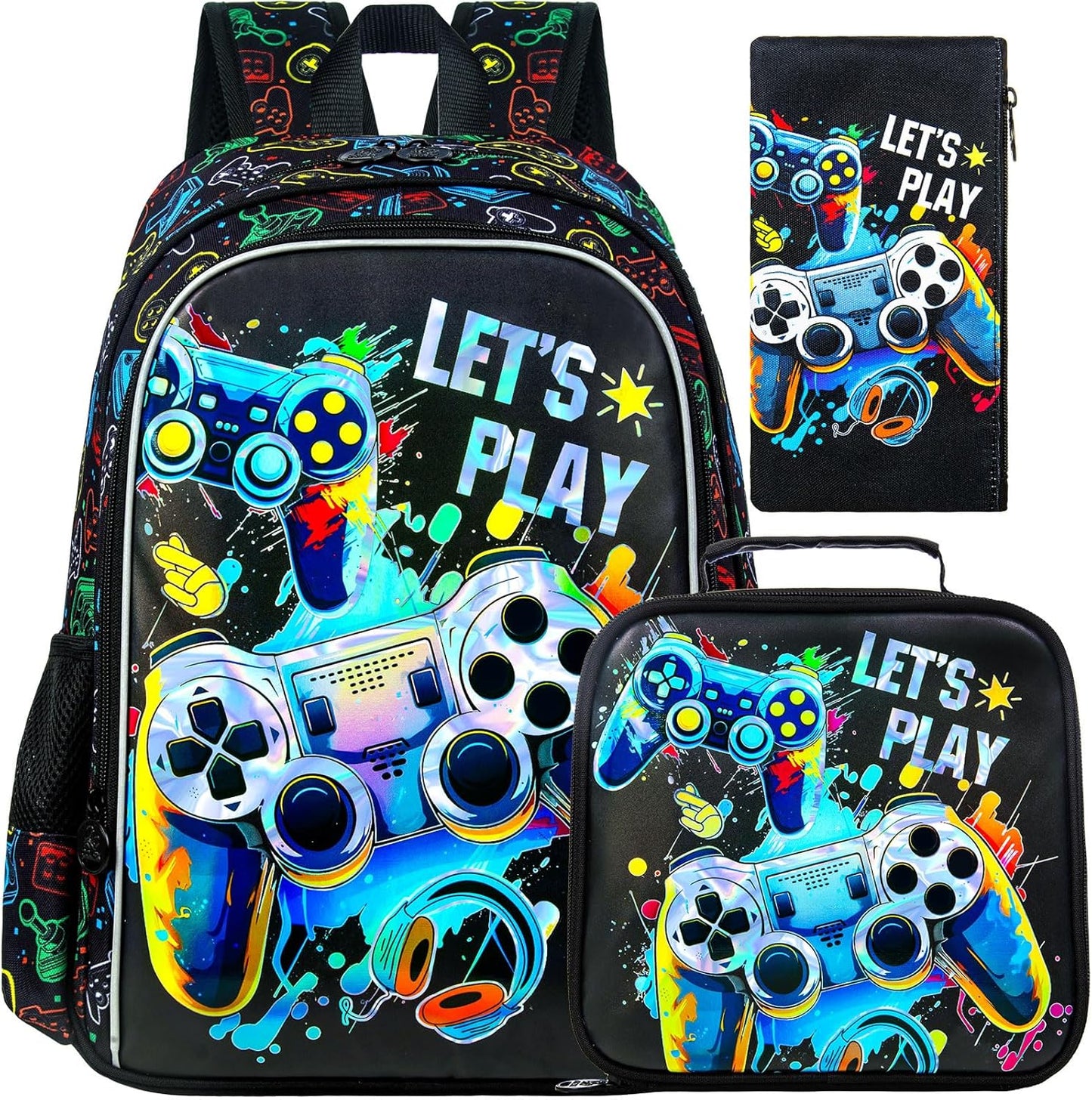 UFNDC 3PCS Boys Backpack,16”Kids Dinosaur Bookbag with Lunch Box, School Bag for Elementary Toddler