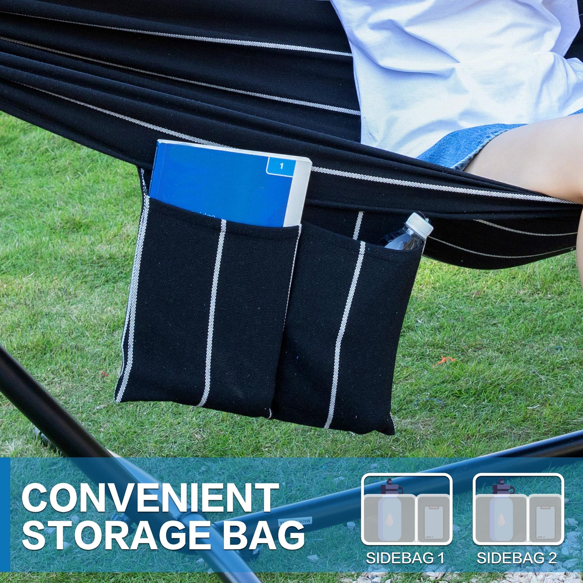 PNAEUT Double Hammocks with Stand for Outside, Portable Space Saving Heavy-Duty Steel Stand for