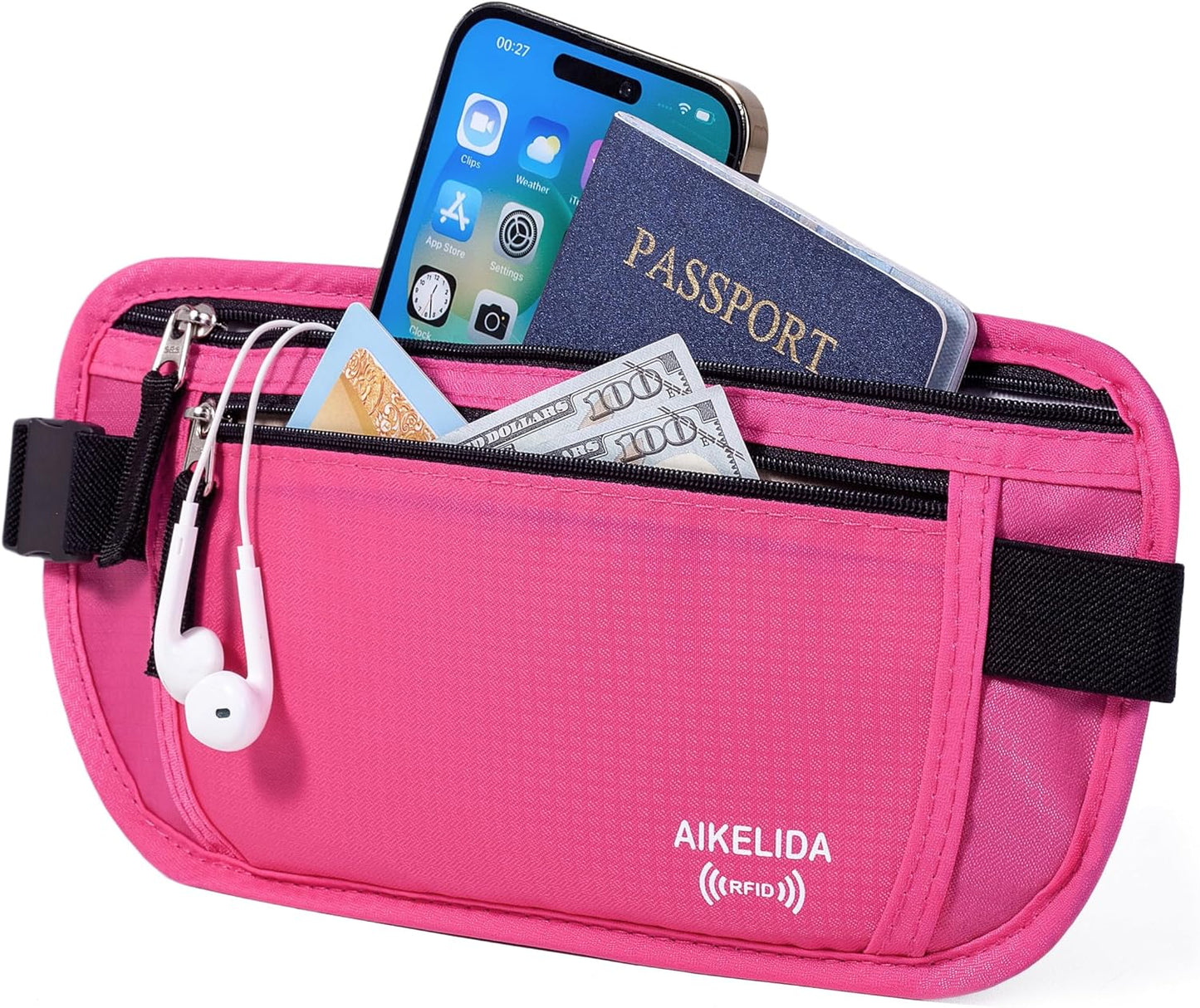 Travel Money Belt - Slim Passport Holder Travel Wallet with RFID Blocking Travel Pouch Undercover