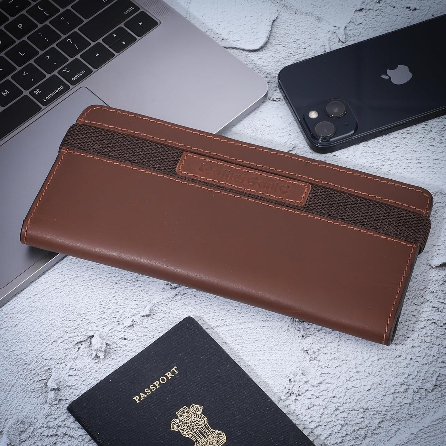 Passport Wallet for Men & Women Genuine Leather Bifold Travel Wallet RFID Blocking Long Passport Holder Document Organizer Travel Pouch Airline Ticket Wallet with Zipper Pocket [Tan]