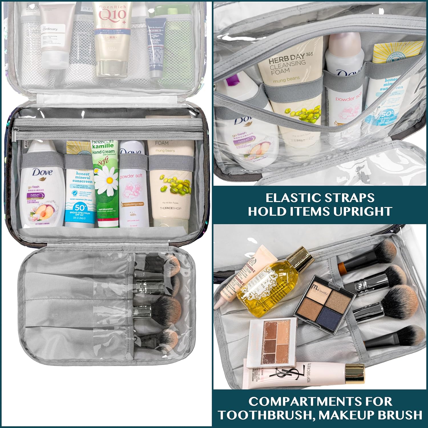 PAVILIA Hanging Toiletry Bag Women Men, Foldable Cosmetic Organizer Travel Bag, Water Resistant