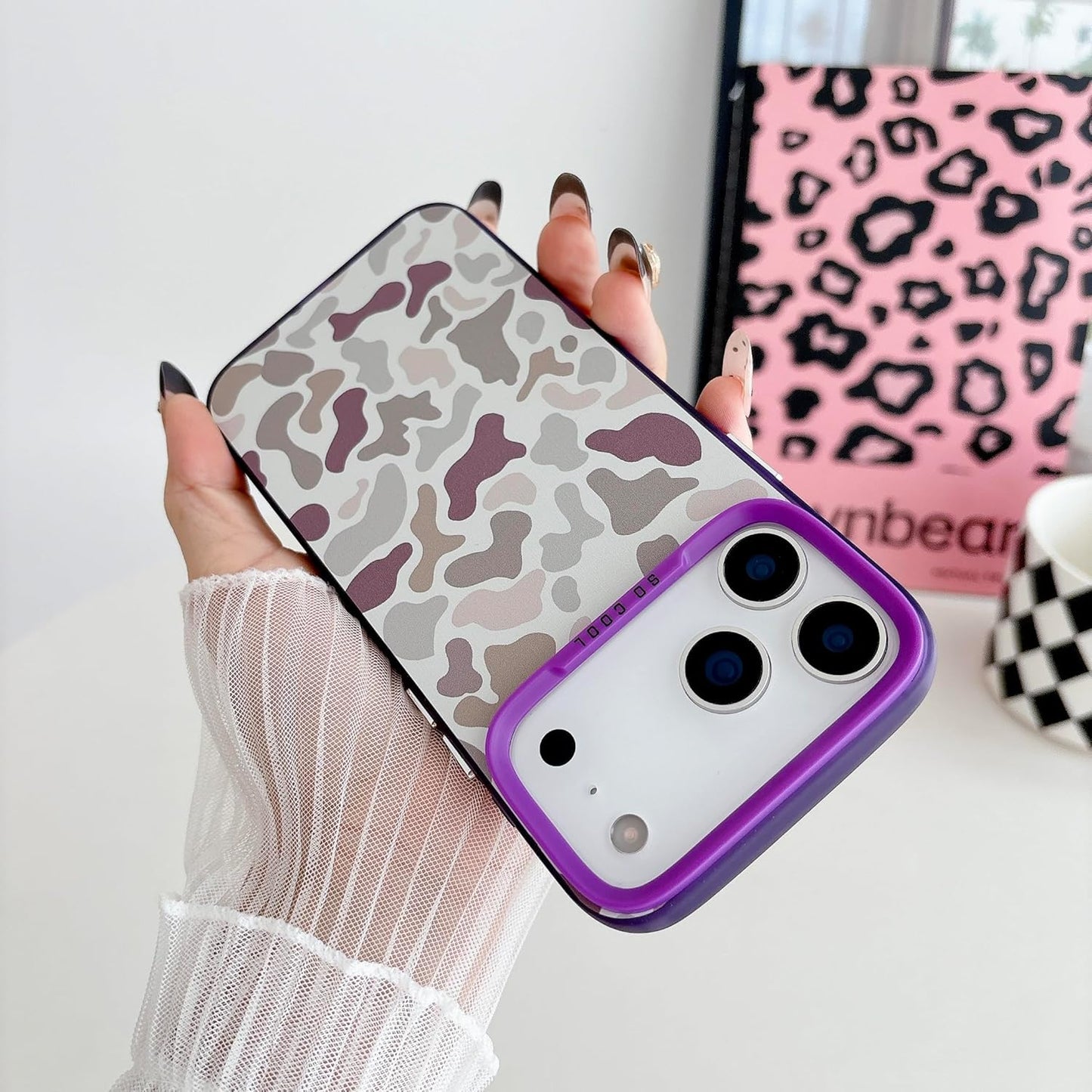 for iPhone 17 Pro Max Case, Vintage Camo Pattern Design for Men Boys Teens, Cool Camouflage Shockproof Protective Cover for Girls Women - Purple