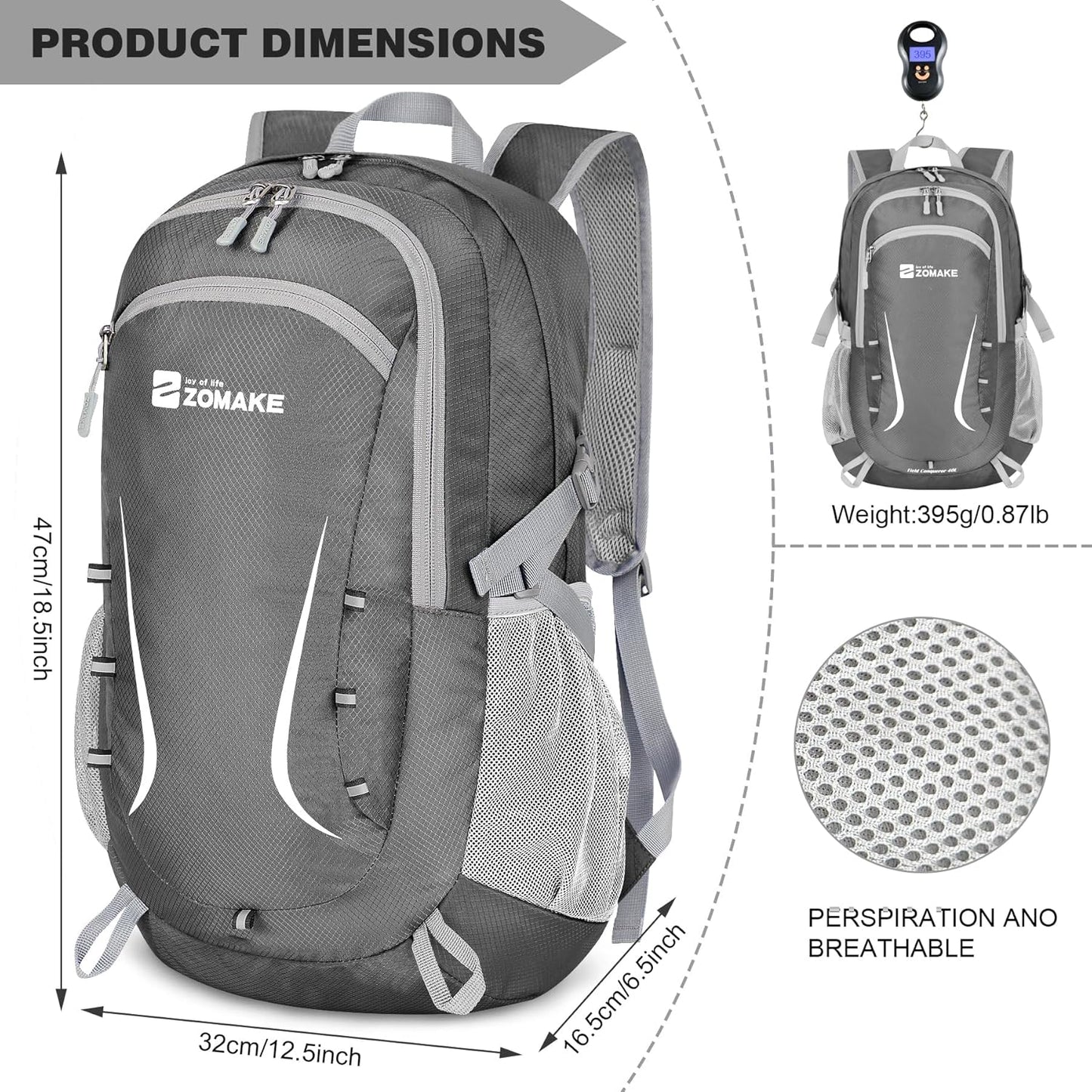 ZOMAKE Lightweight Packable Backpack 35L, Foldable Backpacks Water Resistant Collapsible Light Daypack for Hiking