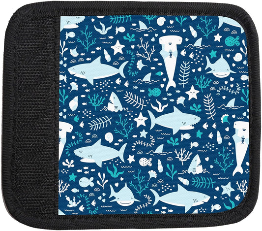 2 Pack Luggage Handle Wrap Travel Tags - Set of Luggage Tags for Suitcases, Identifiers, Marker, and Handle Covers - Cruise Accessories and Travel Gifts（Cute Sharks