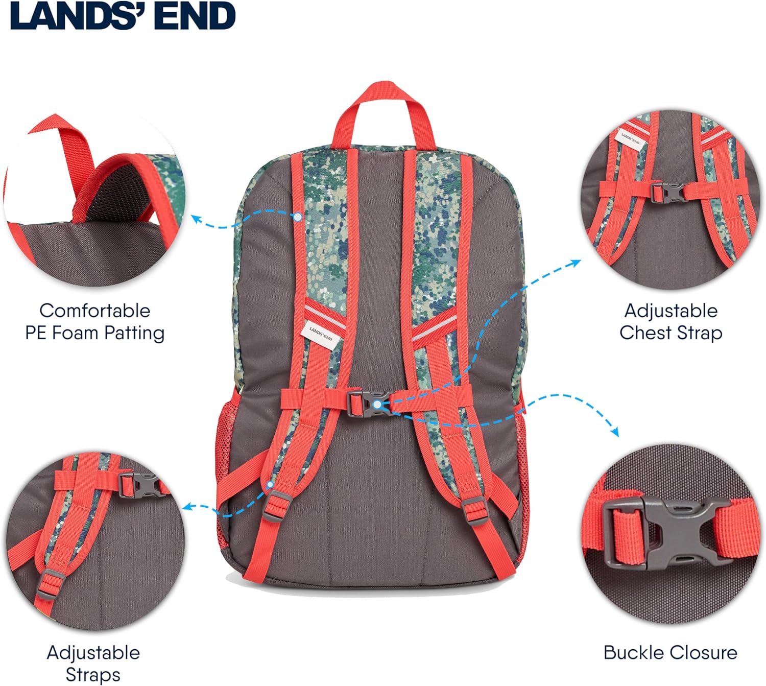 Lands' End Unisex Kids Large ClassMate Lightweight Durable Elementary School Backpack, Dusty Olive