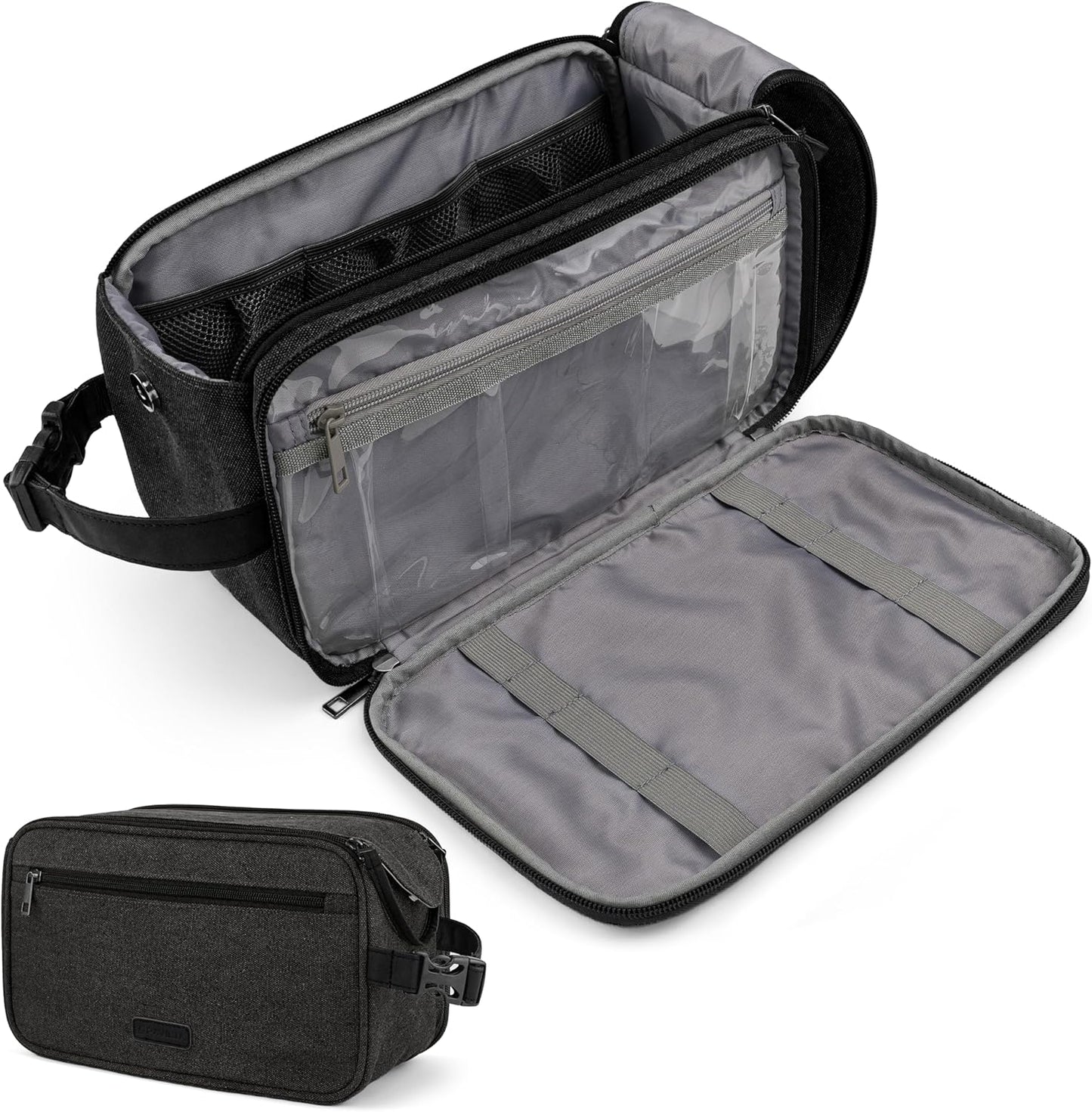 PAVILIA Toiletry Bag for Men, Canvas Travel Dopp Kit, Extra Large Water Resistant Hygiene Bag Toiletries Organizer, Shaving Kit Travel Accessories Bag, Black, Extra Large