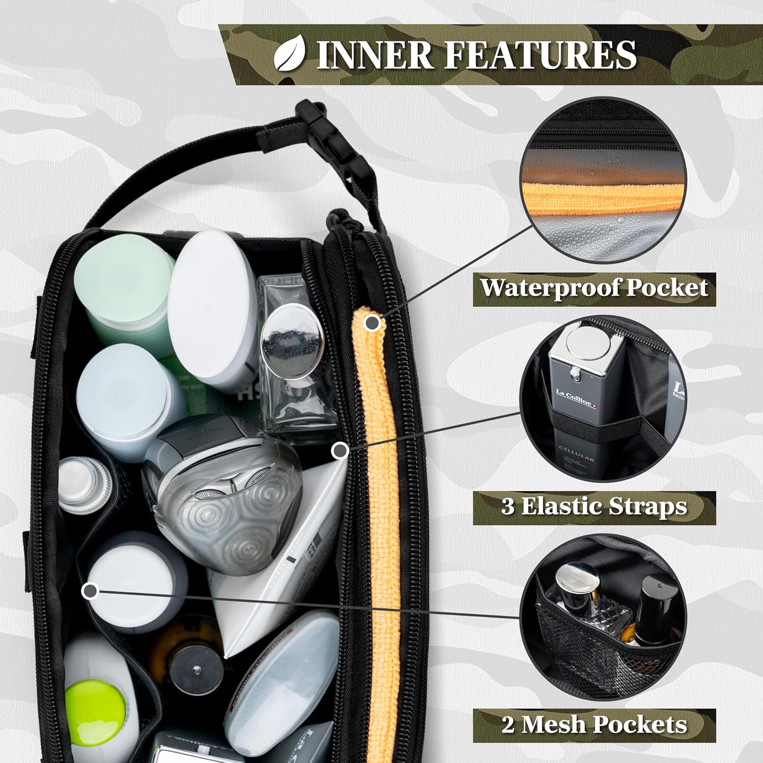 PAVILIA Tactical Toiletry Bag for Men, Travel Hygiene Bag, Military Gear Dopp Kit, Water Resist