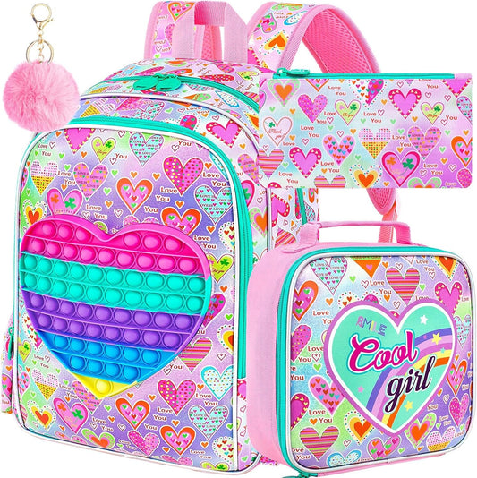 AGSDON 3PCS Kid Backpacks for Girls, 16" Kids Backpack with Lunch Box, Girl Bookbag for School Elementary