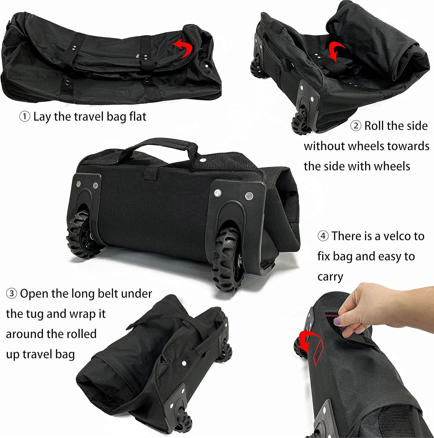 Extra large Foldable Duffle Bag with Bearing Wheels - 29"32"34"36"Heavy-Duty Water-Resistant Travel Duffel for Camping, Moving & Storage Black 600D Oxford