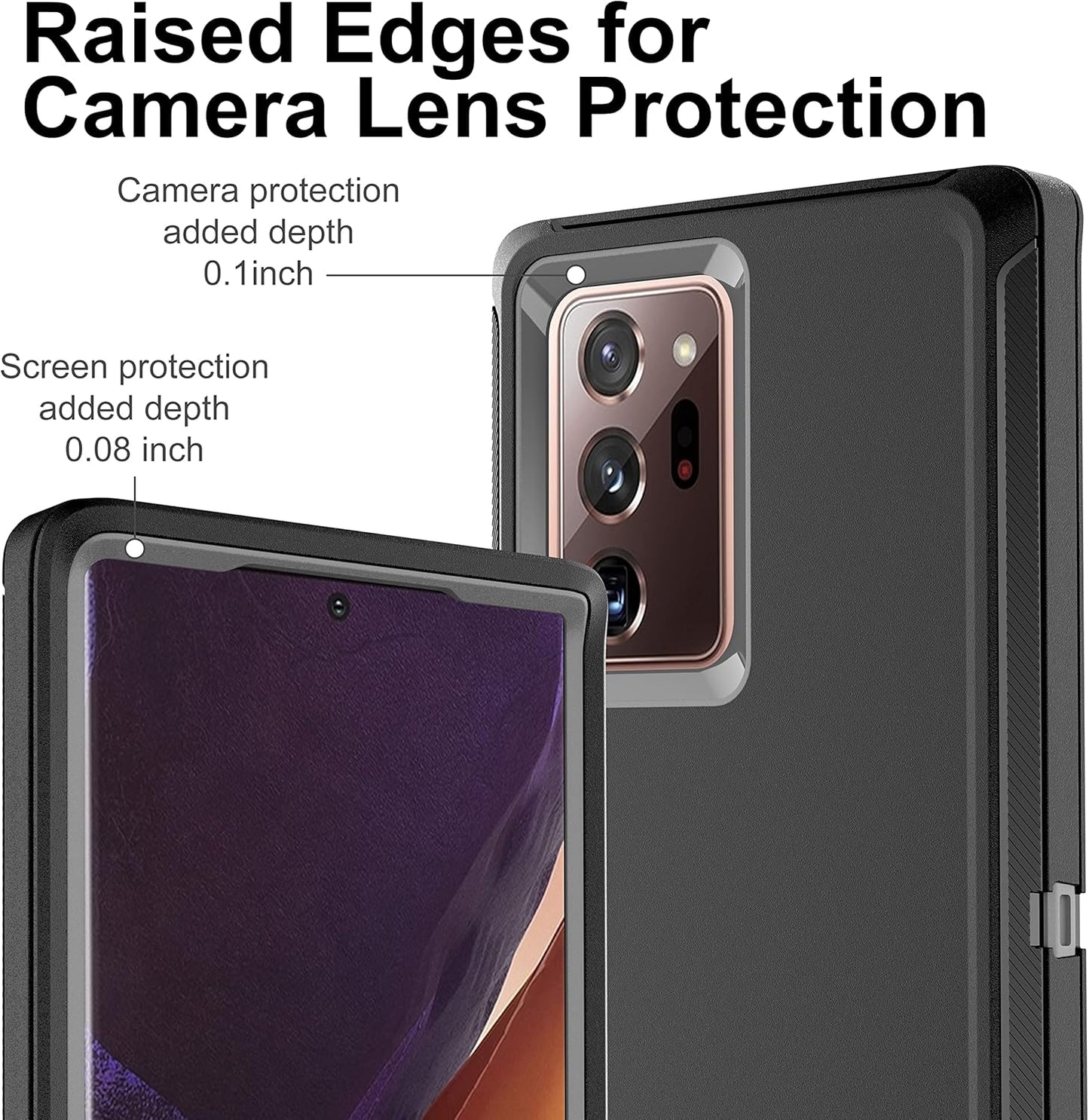 for Note 20 Ultra Case, Galaxy Note 20 Ultra Case with Self Healing Flexible TPU Screen Protector [2 Pack], 3 in 1 Heavy Duty Protection Case for Samsung Note 20 Ultra 5G(Black/Grey)