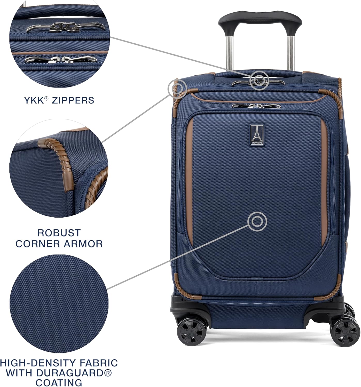 Travelpro Crew Classic Lightweight Softside Expandable Carry on Luggage, 8 Wheel Spinner Suitcase
