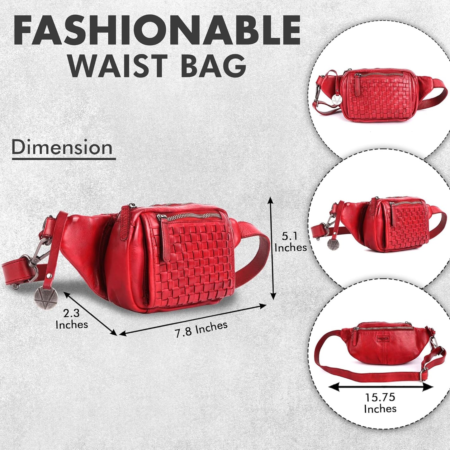 Genuine Leather Waist Bag Unisex, Waist Bag for Travel Trendy Casual Travelling Essentials Kept Bag Stylish, Durable, and Secure Travel Companion(VL-094-RED)