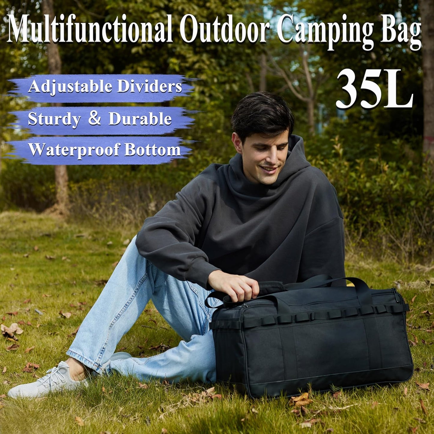 35L Camping Bag,Tactical Duffle Bag with Waterproof Bottom,Shoe Bag for Travel/Outdoor with 3