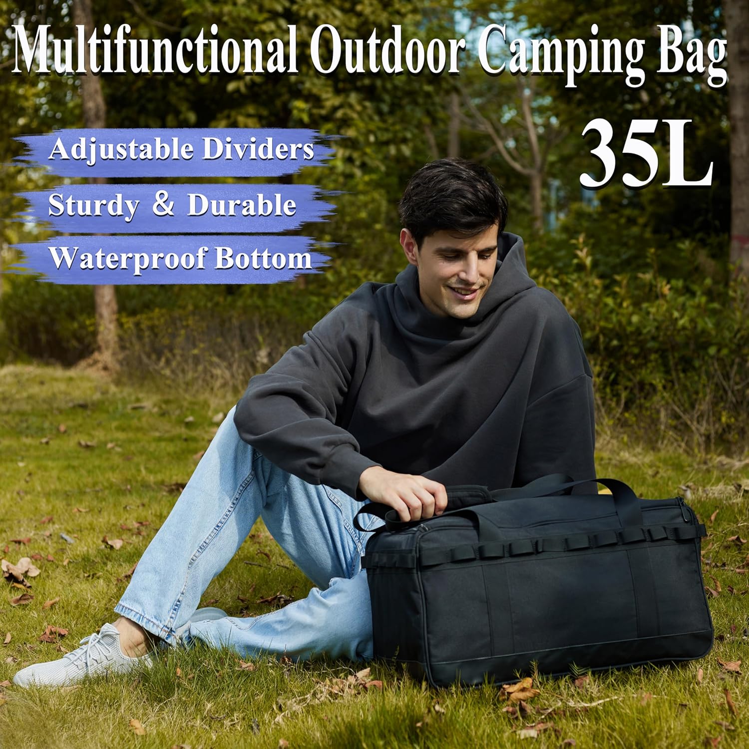 35L Camping Bag,Tactical Duffle Bag with Waterproof Bottom,Shoe Bag for Travel/Outdoor with 3
