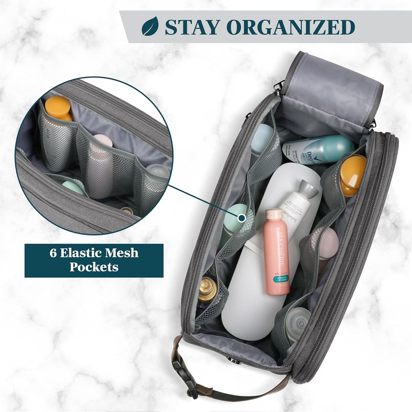 PAVILIA Toiletry Bag for Men Women, Canvas Travel Dopp Kit, Water Resistant Hygiene Bag Toiletries Organizer, Shaving Kit Travel Accessories Bag, Grey, Extra Large
