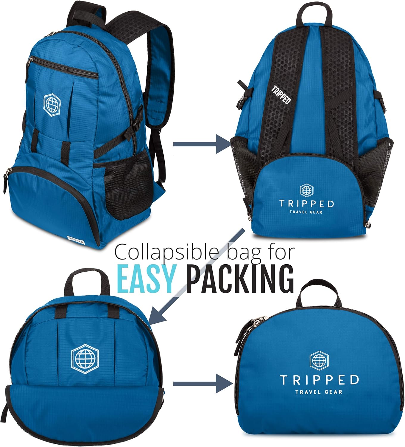 TRIPPED Travel Gear Traveling Backpack- Foldable Collapsible Lightweight Backpack for Travel (Light