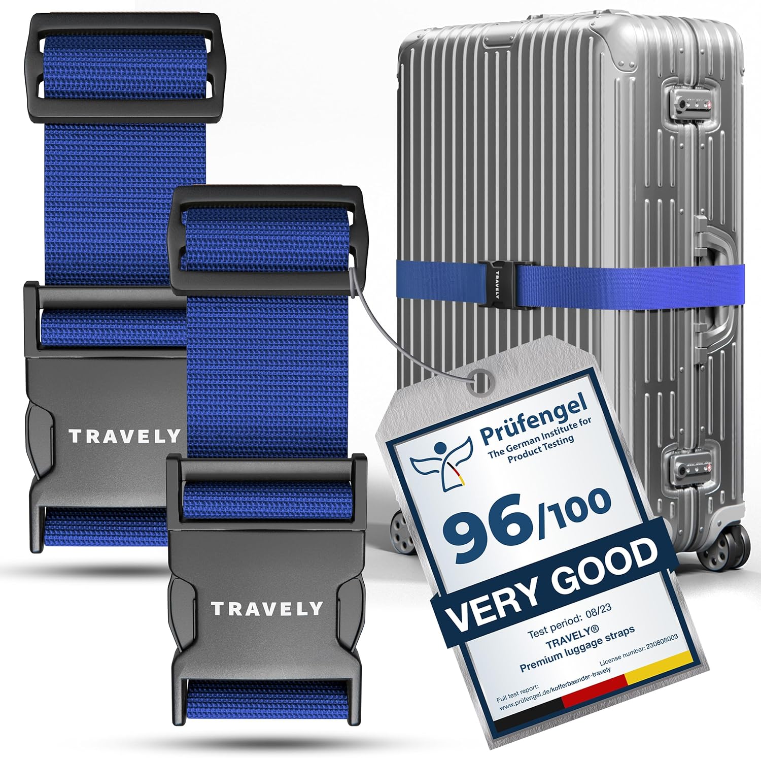 TRAVELY Luggage Straps - Particularly conspicuous & Secure - Incl. 2 Name Tags - Luggage Strap