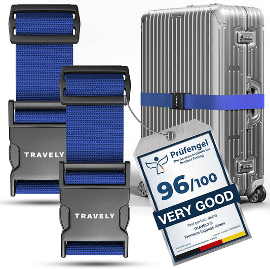 TRAVELY Luggage Straps - Particularly conspicuous & Secure - Incl. 2 Name Tags - Luggage Strap Ideal crosswise - [Set of 2]