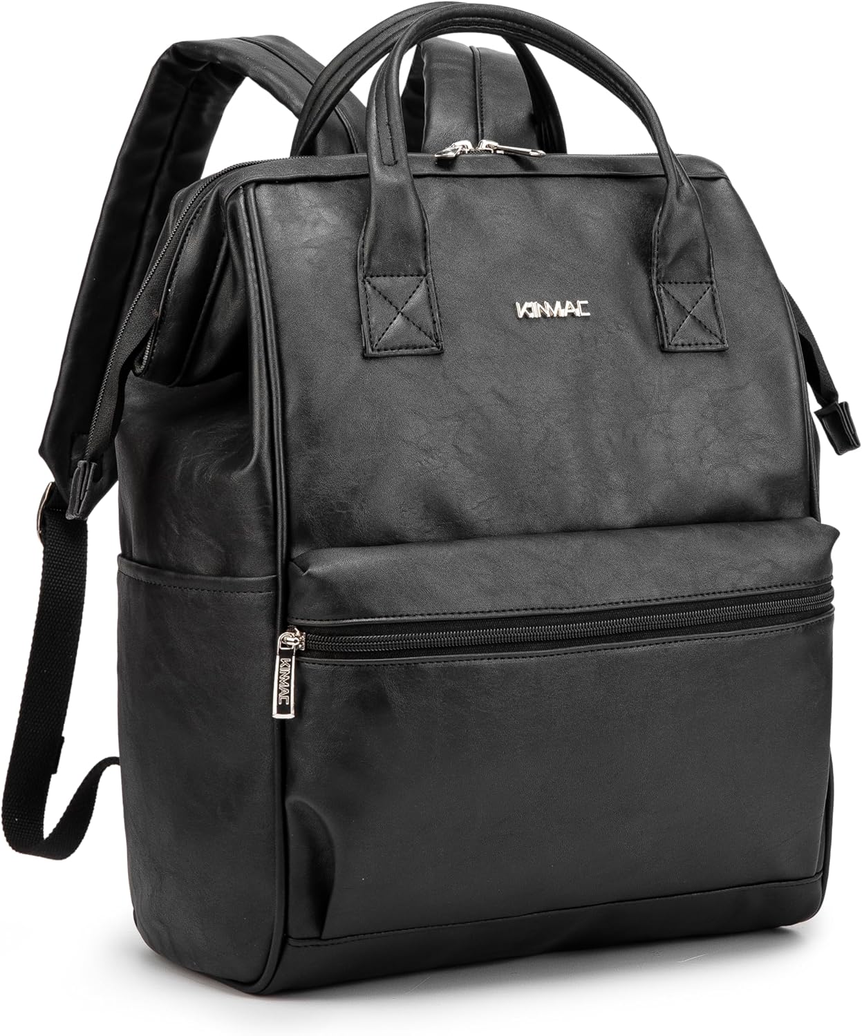 Kinmac Laptop Backpack for Women and Men, Large Capacity Travel Backpack for 15.6 inch Laptop Computer (Black PU)