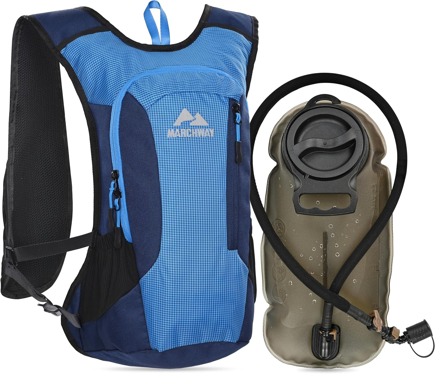 MARCHWAY Lightweight Hydration Backpack with Vest Style Straps & 2.5L TPU Water Bladder, Versatile Sleek Multi-Pocket Pack for Hiking, Cycling, Running, Backpacking, Travel