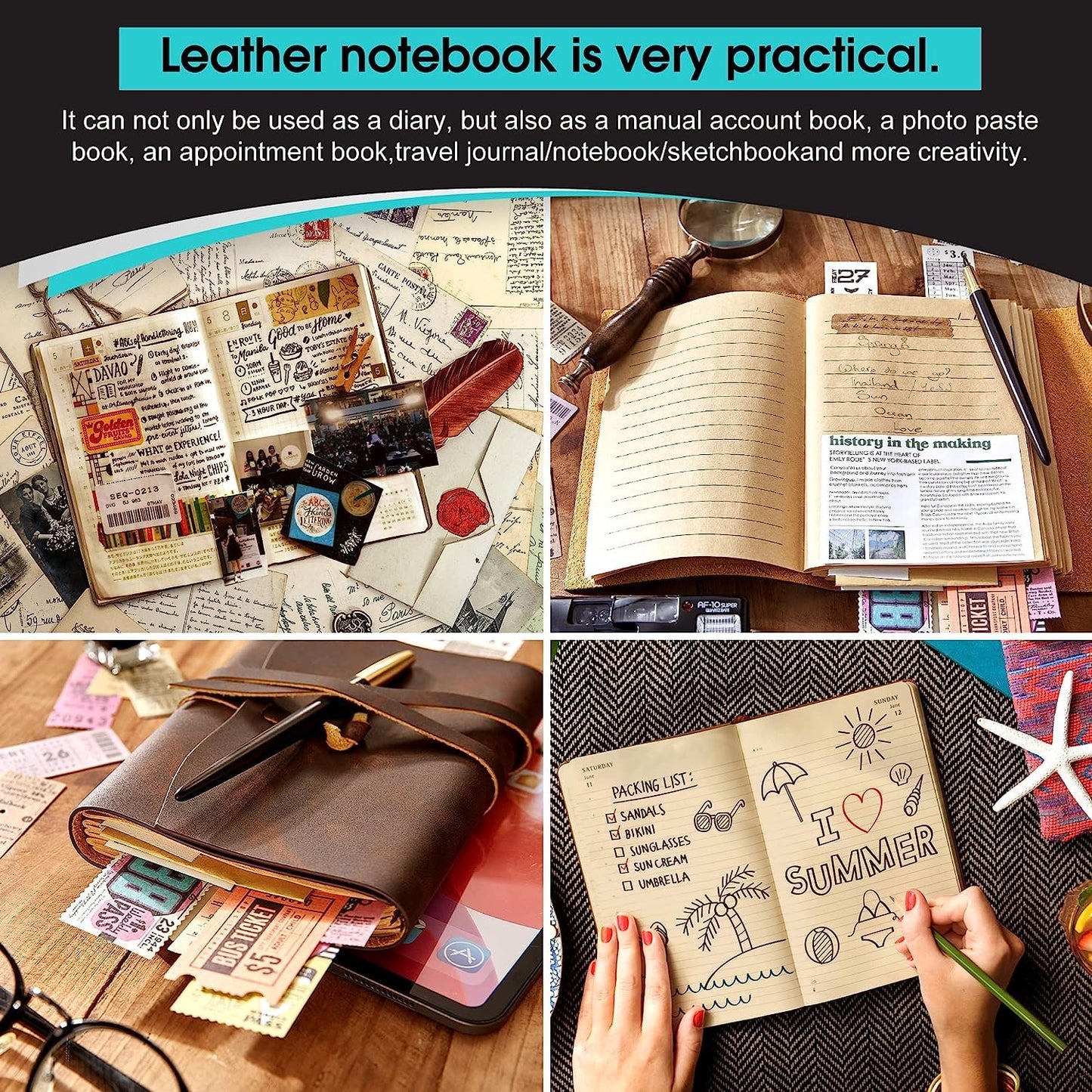 RILIHO Leather Journal Notebook - Genuine Leather Journals for Writing 260 Pages 5x7.1 Inches
