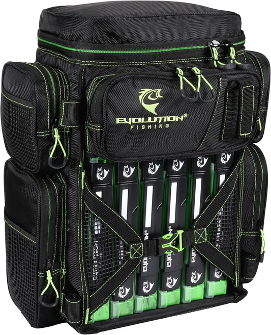 Evolution Fishing Drift Series Tackle Backpack – 3600, Outdoor Rucksack w/ 6 Fishing Tackle Trays, Heavy Duty