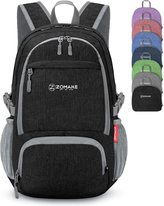 ZOMAKE Ultra Lightweight Packable Backpack 25L,Small Foldable Backpacks Hiking Water Resistant Collapsible Daypack for Women Men(Black-A3)