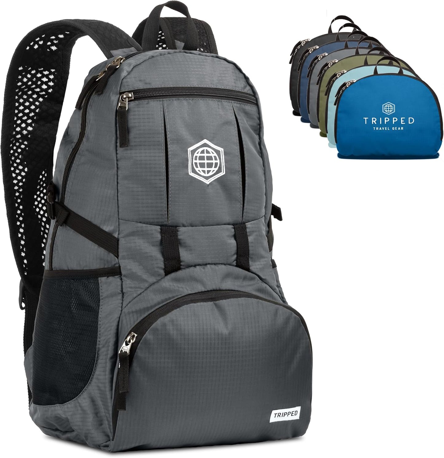 TRIPPED Travel Gear Granite Grey 35L Foldable Backpack, Lightweight, Packable, with Padded Shoulder