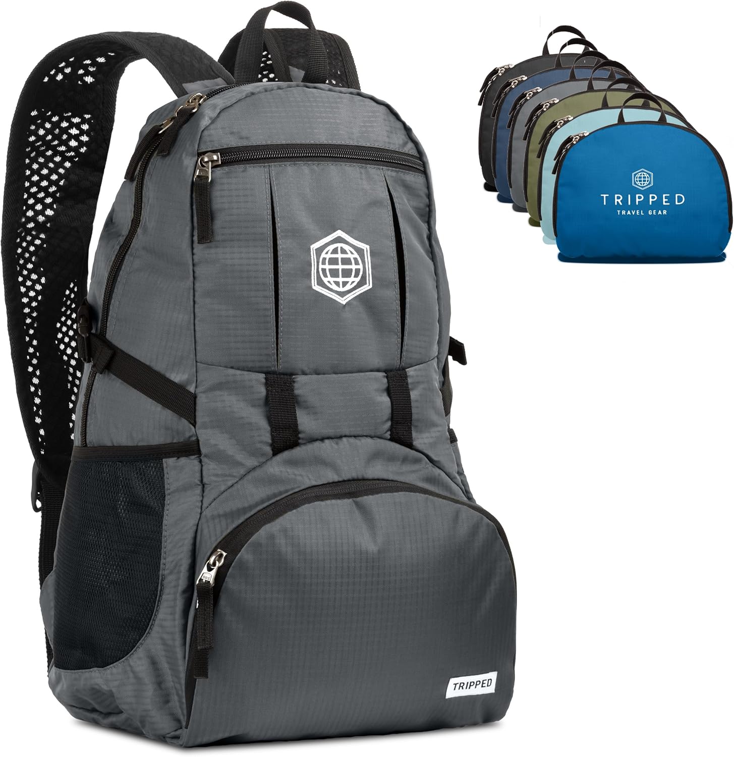 TRIPPED Travel Gear Granite Grey 35L Foldable Backpack, Lightweight, Packable, with Padded Shoulder
