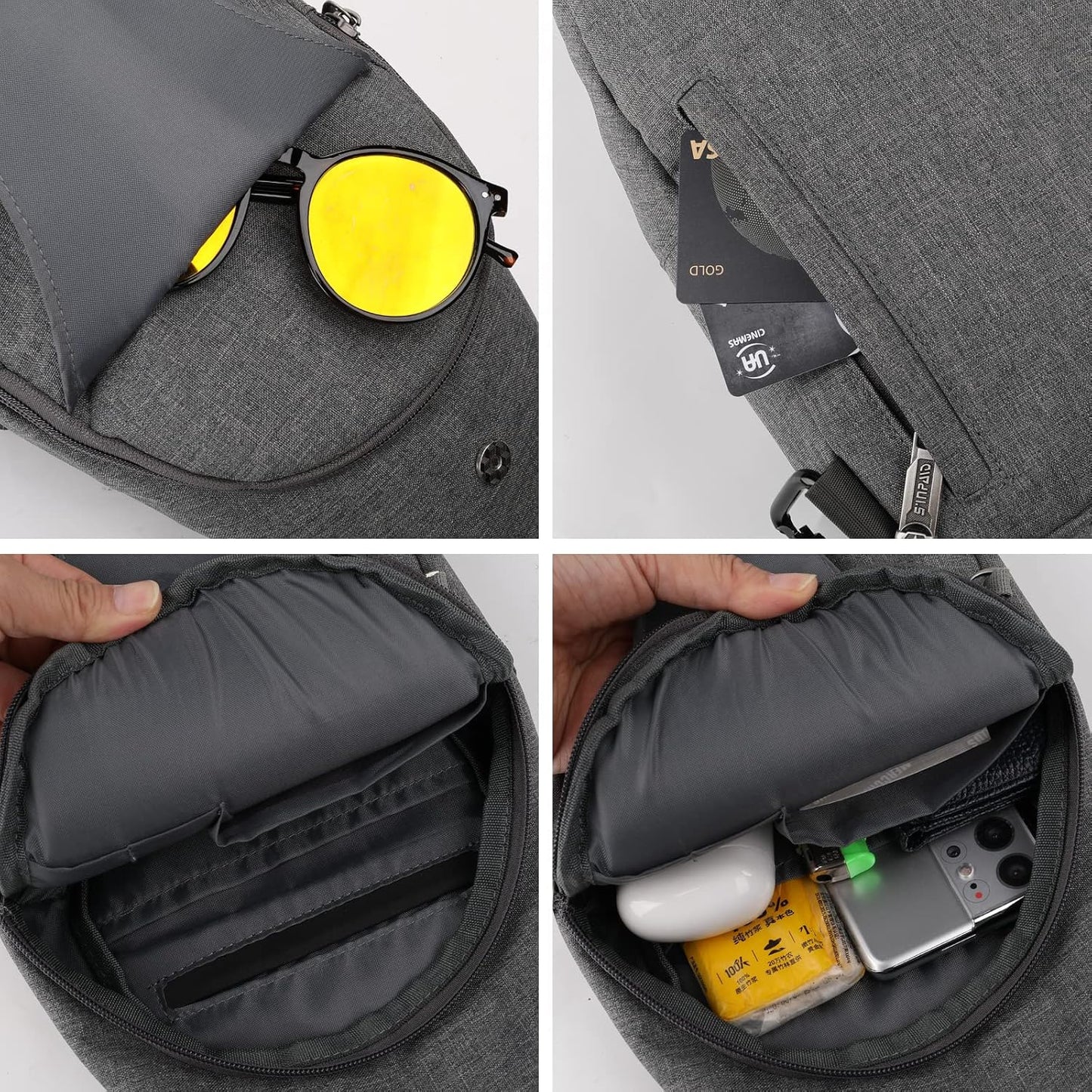 WATERFLY Small Crossbody Sling Backpack Anti Theft Backpack for Traveling Chest Bags for Men&Women Multipurpose Casual Daypack Hiking Shoulder Bag (Gray)