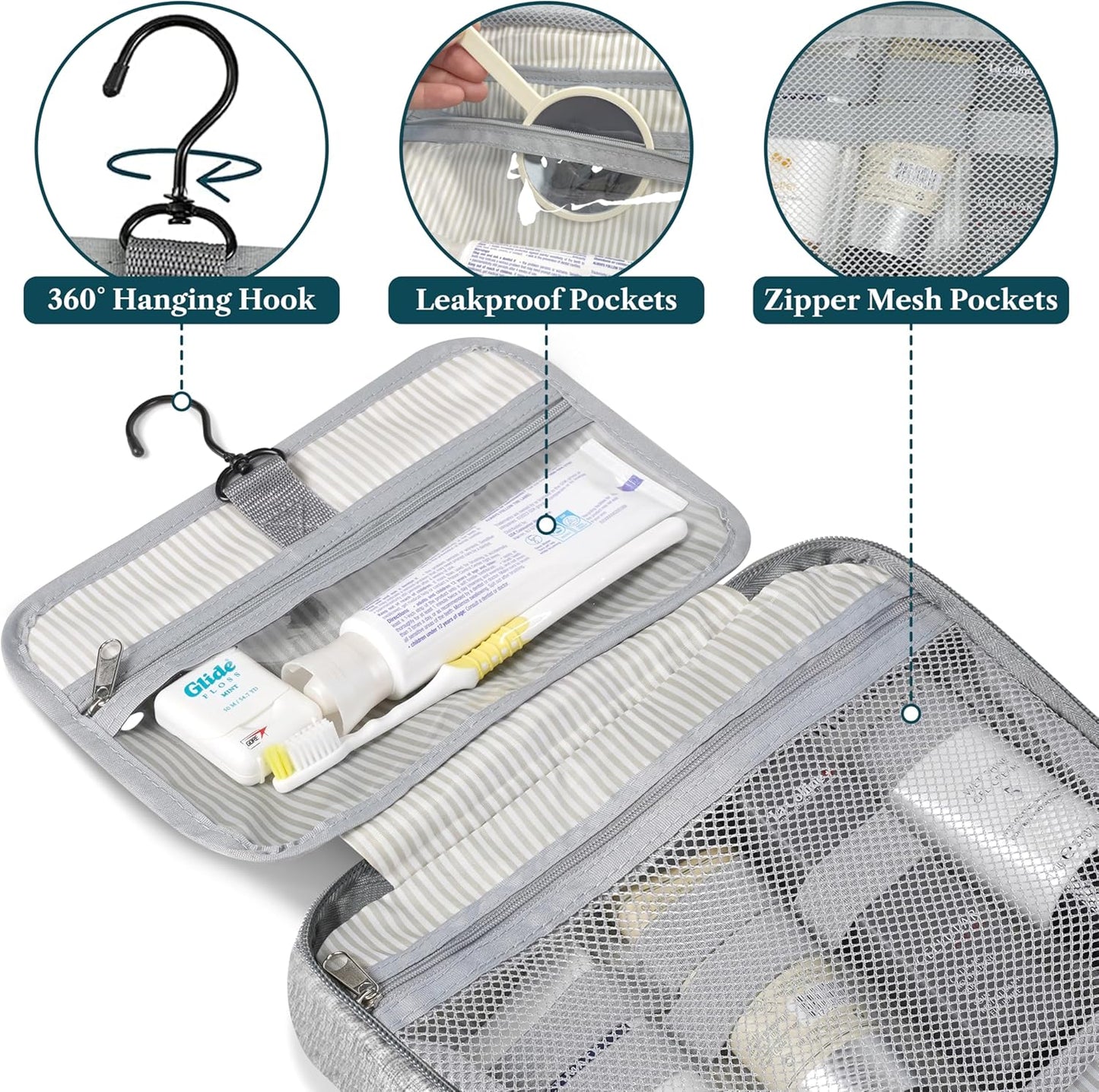 PAVILIA Hanging Toiletry Bag Travel Bag Women Men, Foldable Cosmetic Organizer, Roll up Makeup Bag