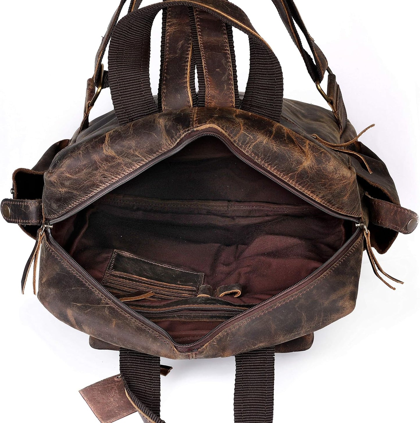 Vintage Buffalo Leather Backpack Multi Pockets Travel Bag for Men/Women