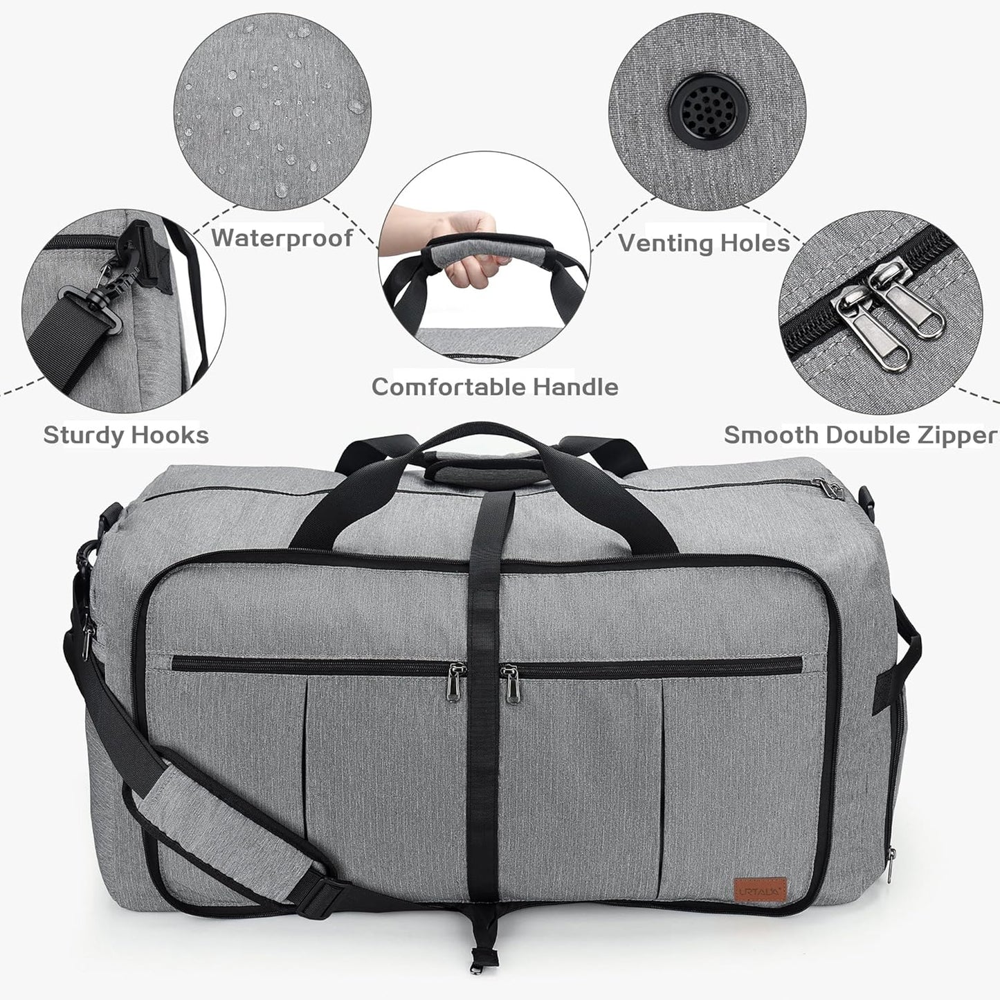 80L Travel Duffle Bag for Men, Large Foldable Duffel Bag for Travel with Shoe Compartment Overnight Weekender Bag Gym Bag for Men Women Waterproof & Tear Resistant (Gray, 80L)