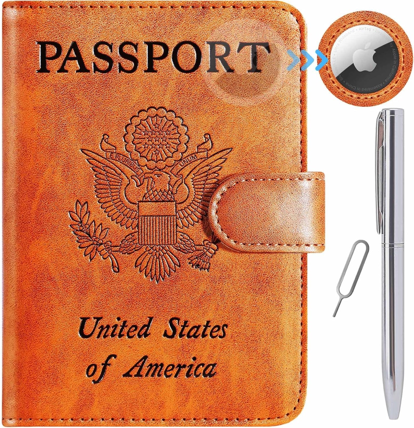 Airtag Passport Holder Cover Wallet RFID Blocking Leather Case Travel Essentials Luggage