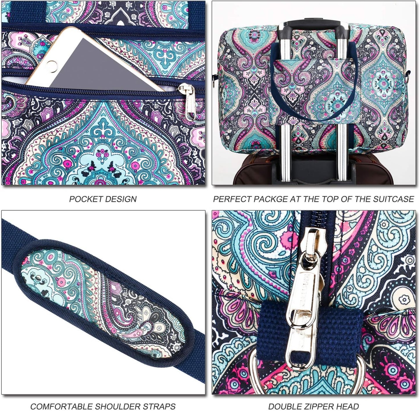 F.FETIVIN Weekender Carry On Bag Travel Duffle Medium Overnight Bag for Women(Green Floral)