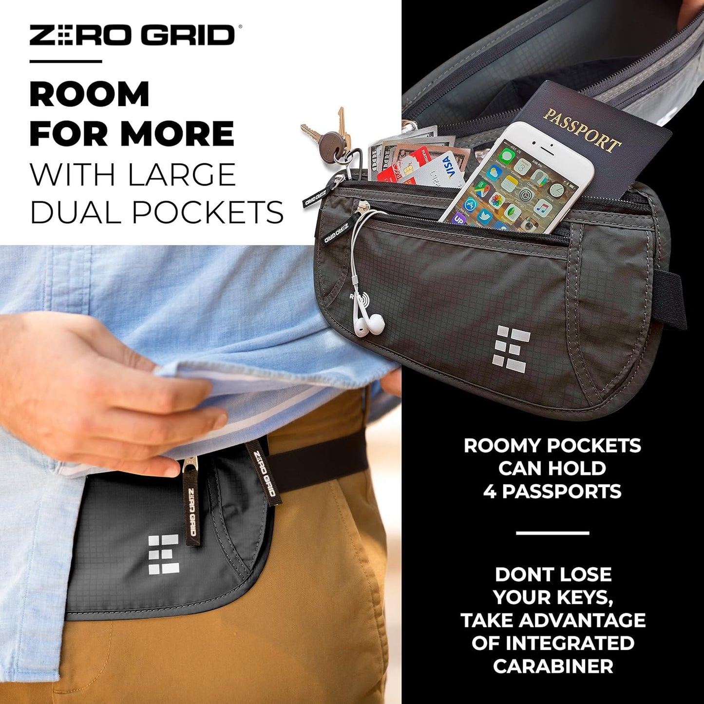 Money Belt for Secure Travel - RFID Blocking Slim Passport Holder - Hidden Waist Pouch for Cash, Credit Cards, Documents - Concealable Under Clothes, Water-Resistant Slim Fanny Pack for Men and Women