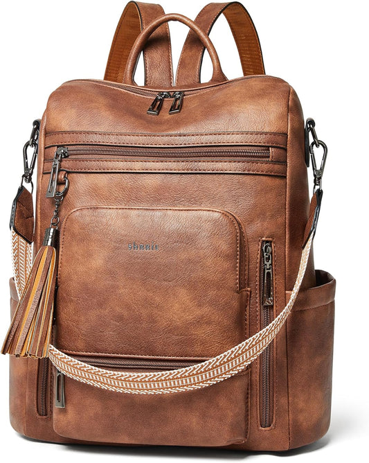 Shrrie Vegan Leather Laptop Backpack for Women 15.6 inch Work Backpack Fashion Travel Backpack Purse for Travel College Work