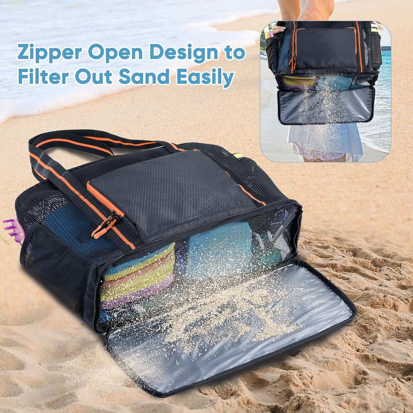 Large Mesh Beach Bag - XL Beach Tote Sandproof - Swim Bag - Large Pool Tote with Pockets for Toiletries, Towel