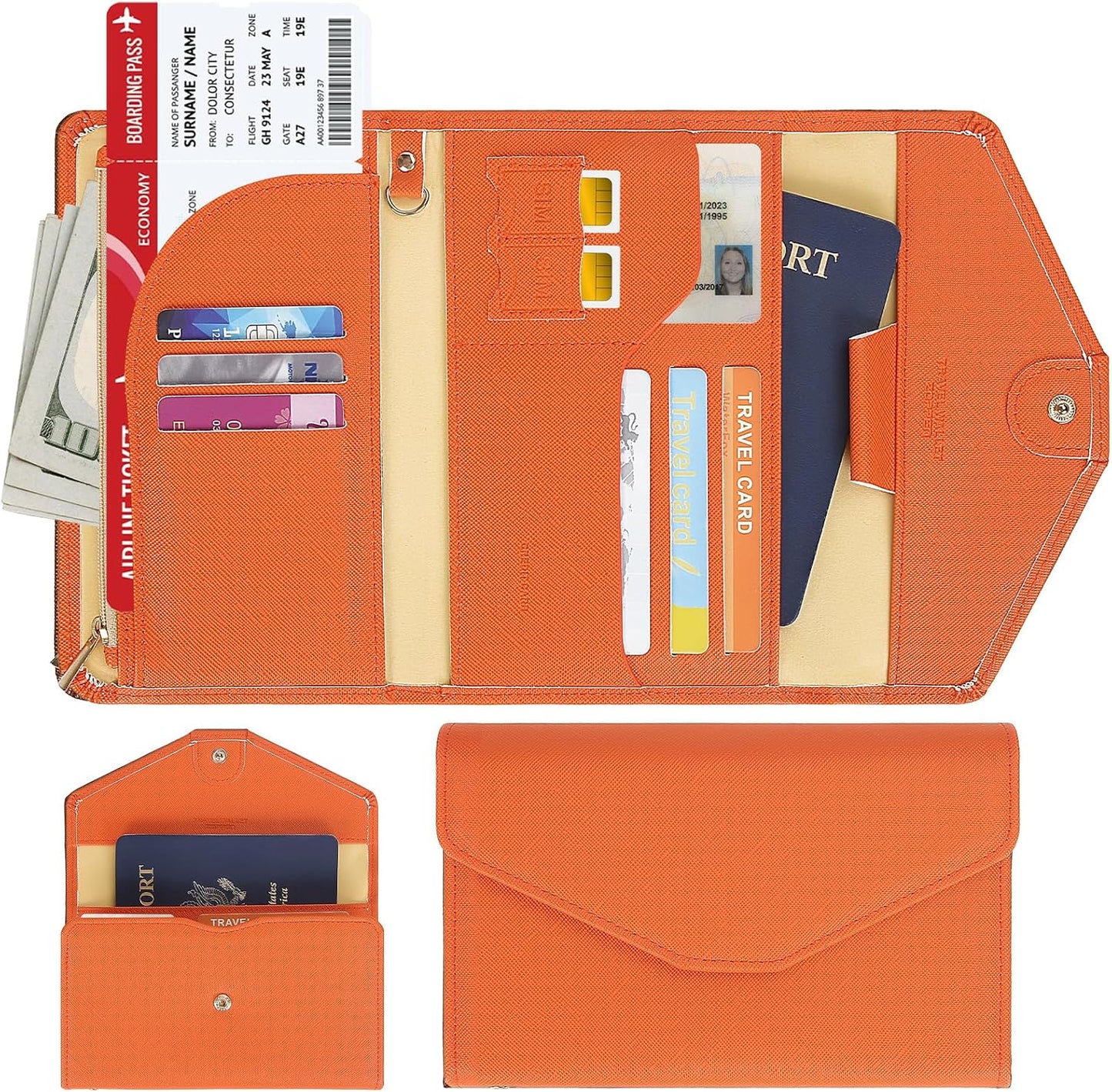 ZOPPEN Mulit-purpose Rfid Blocking Passport Holder Travel Wallet (Ver.4) Passport and Vaccine Card Holder ComboTri-fold Document Organizer Travel Essentials