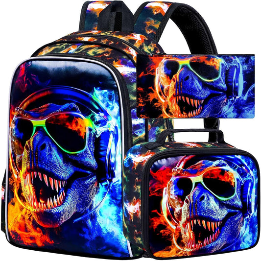 3Pcs Backpack for Boys, 17" Kids Bookbag with Lunch Box, School Backpacks for Elementary Preschool Kindergarten