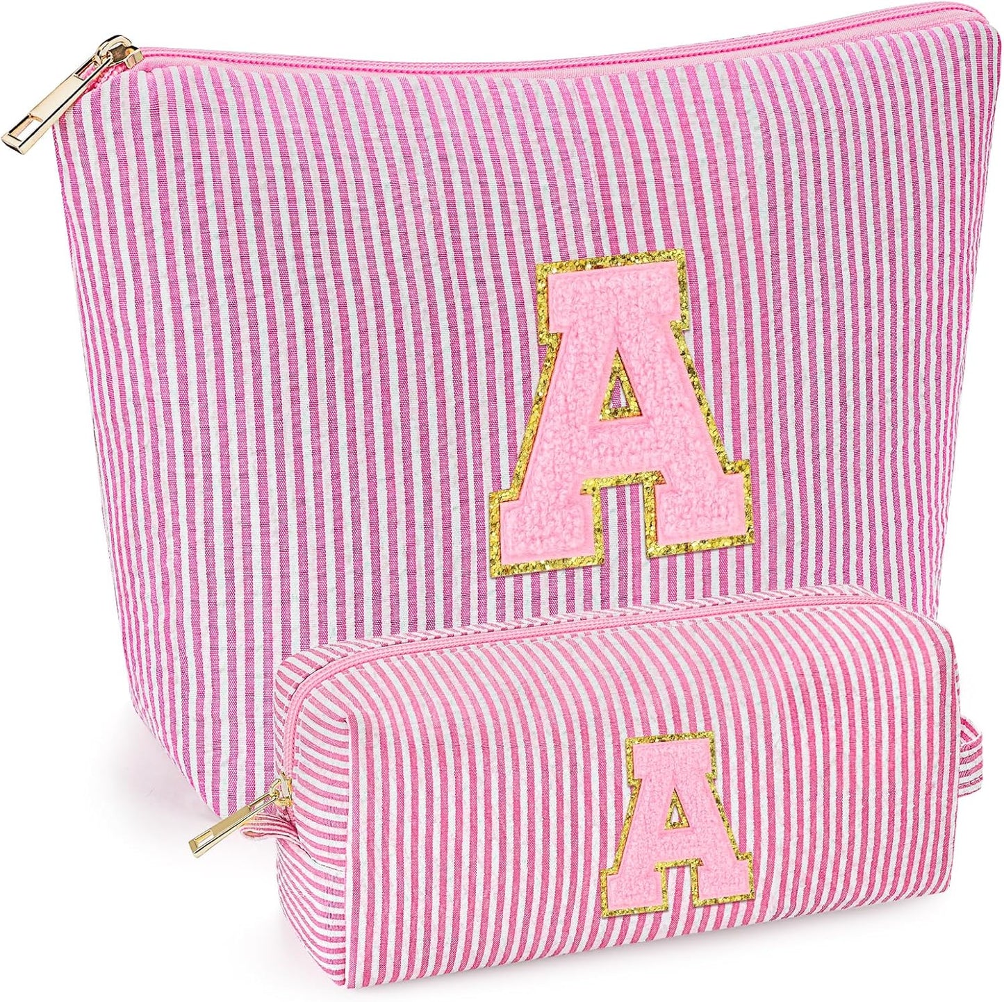 mibasies 2 PCS Initial Makeup Bags for Women: - Birthday Gifts for Teen Girls 11 12 13 14 15 16 Years Old - Preppy Trendy Stuff - Cosmetic Bag for Travel Toiletry - Pink A