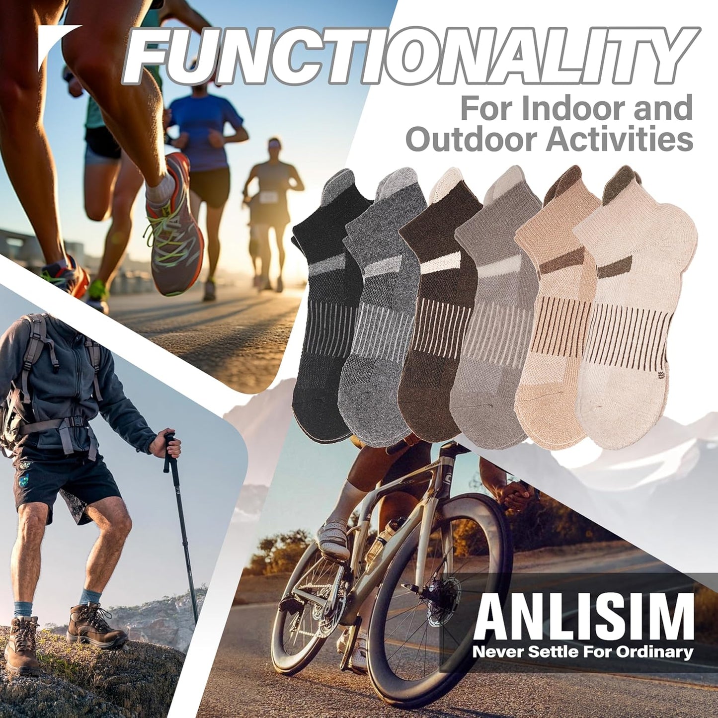 6 Pairs Merino Wool Ankle Running Hiking Socks Compression Support Breathable Thick Cushion No Show Socks for Women Men