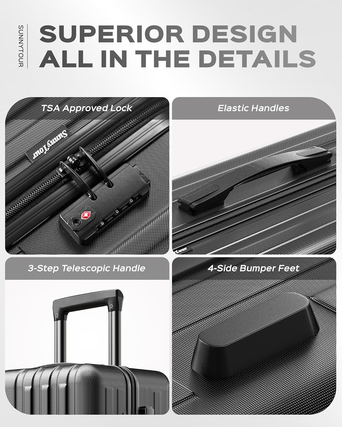 2 Piece Luggage Set, Hardside Lightweight Suitcase Sets with Spinner Wheels airline-approved carry-on luggage (20/28inch, Black)