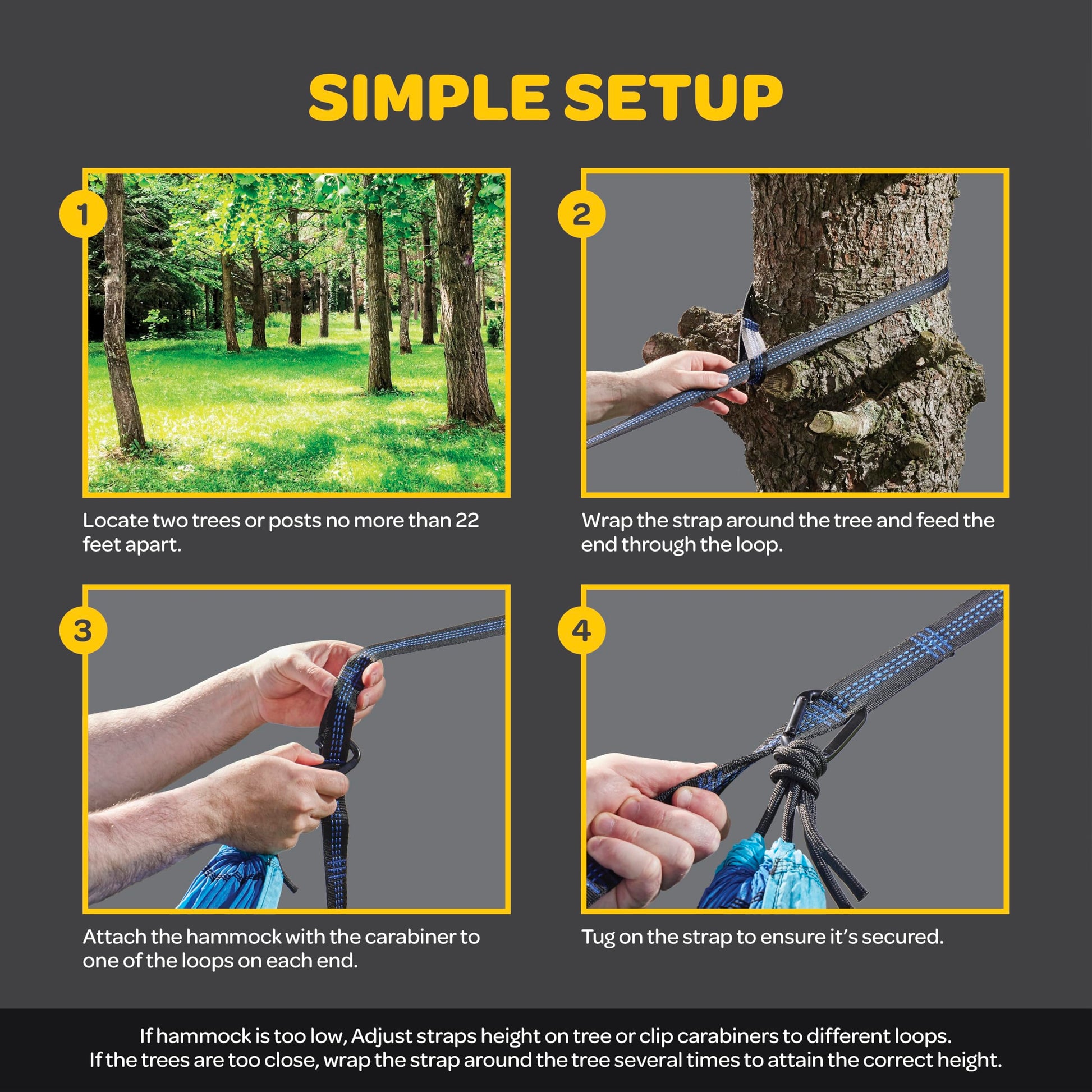 Durable Hammock 400 lb Capacity, Nylon Camping Hammock Chair - Double or Single Sizes w/Tree Straps