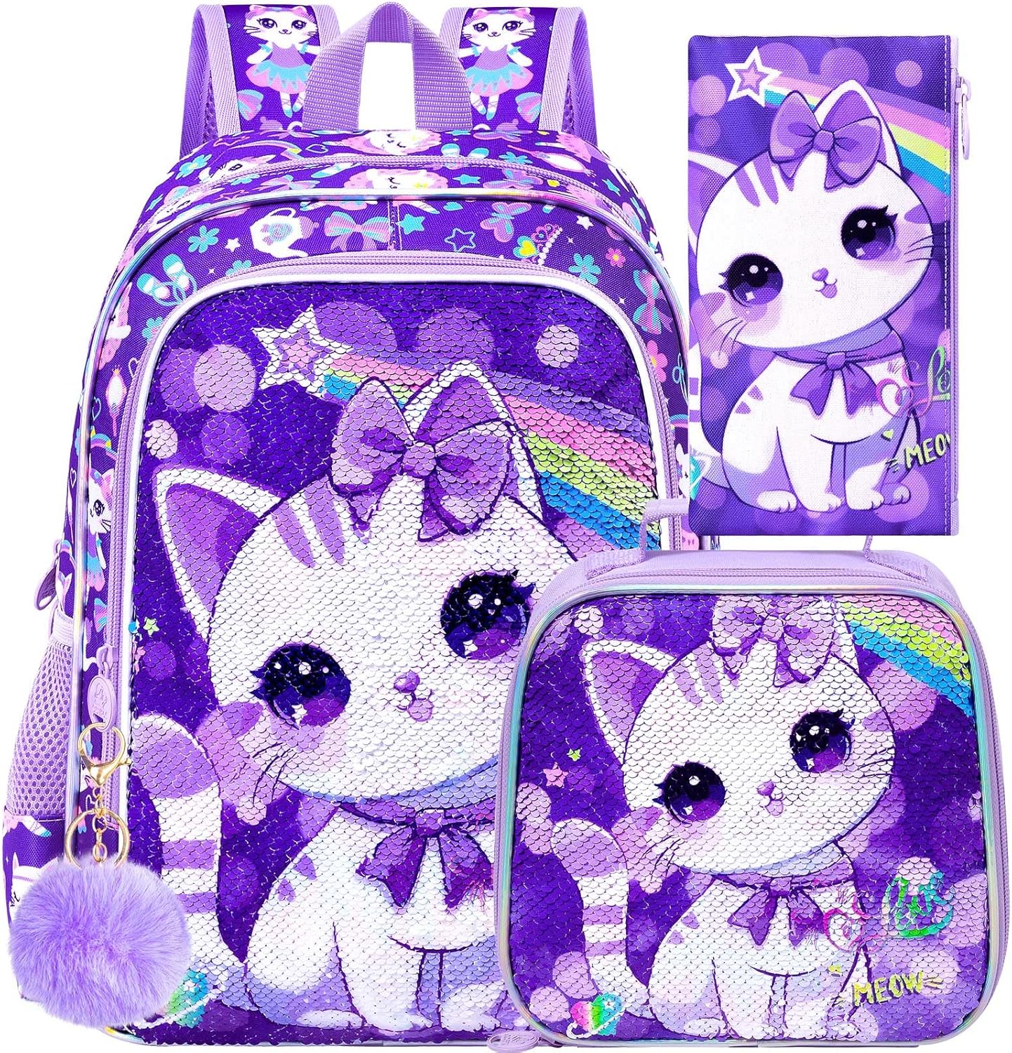 WZLVO Kids Backpack for Girls,Prechool Elementary Kindergarten School Bookbag and Lunch Box
