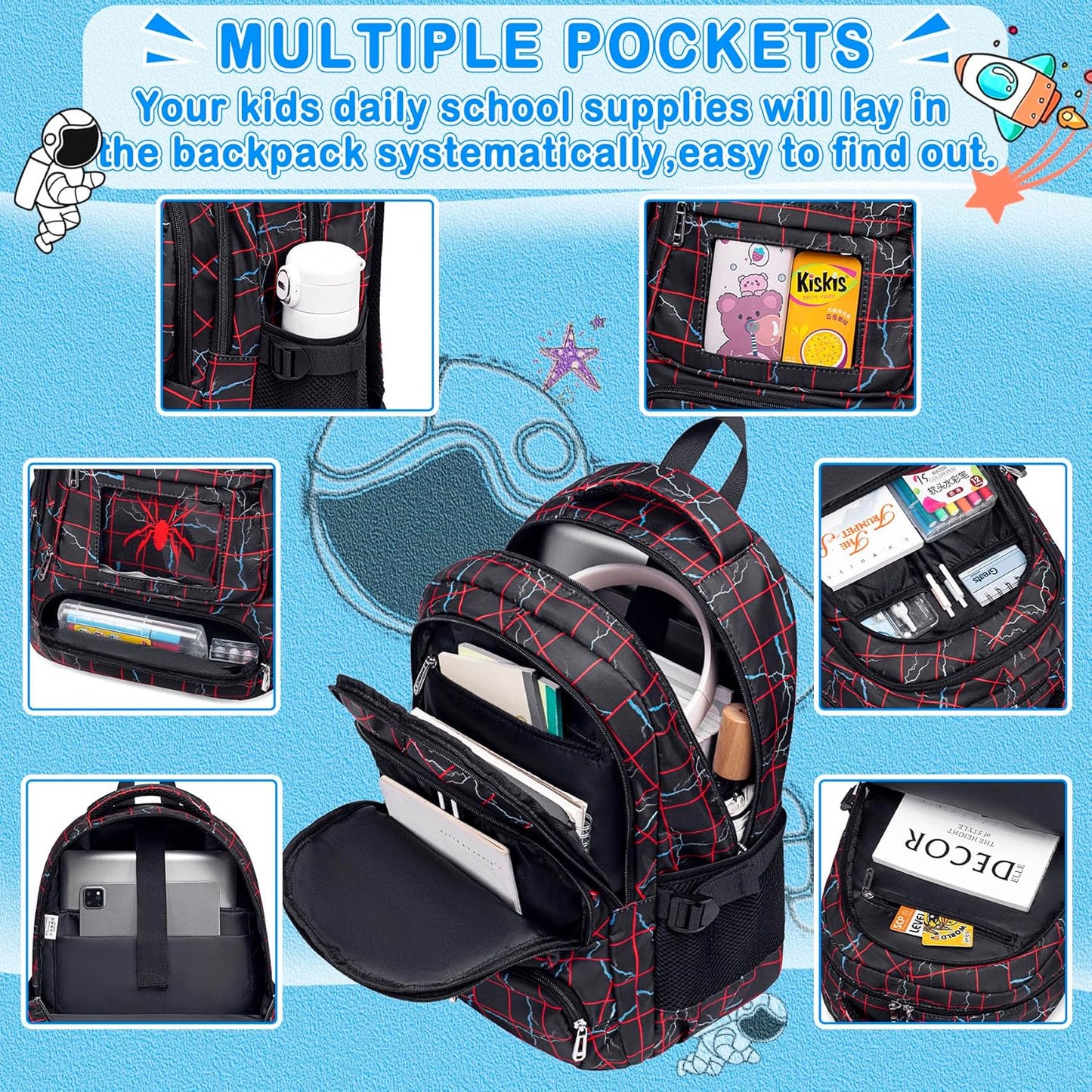 FunnyGifts Boys Backpacks with Lunch Box for Kids School Bookbag with Lunch Bag for Elementary Kindergarten Preschool Sticker for Backpacks Mochila Para Niños 4 5 6 7 8 9 10 11 12