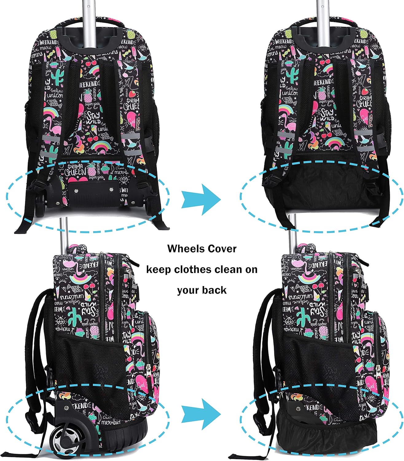 Tilami Rolling Backpack 18 inch Wheeled Backpack School College Student Travel Trip Boys and Girls