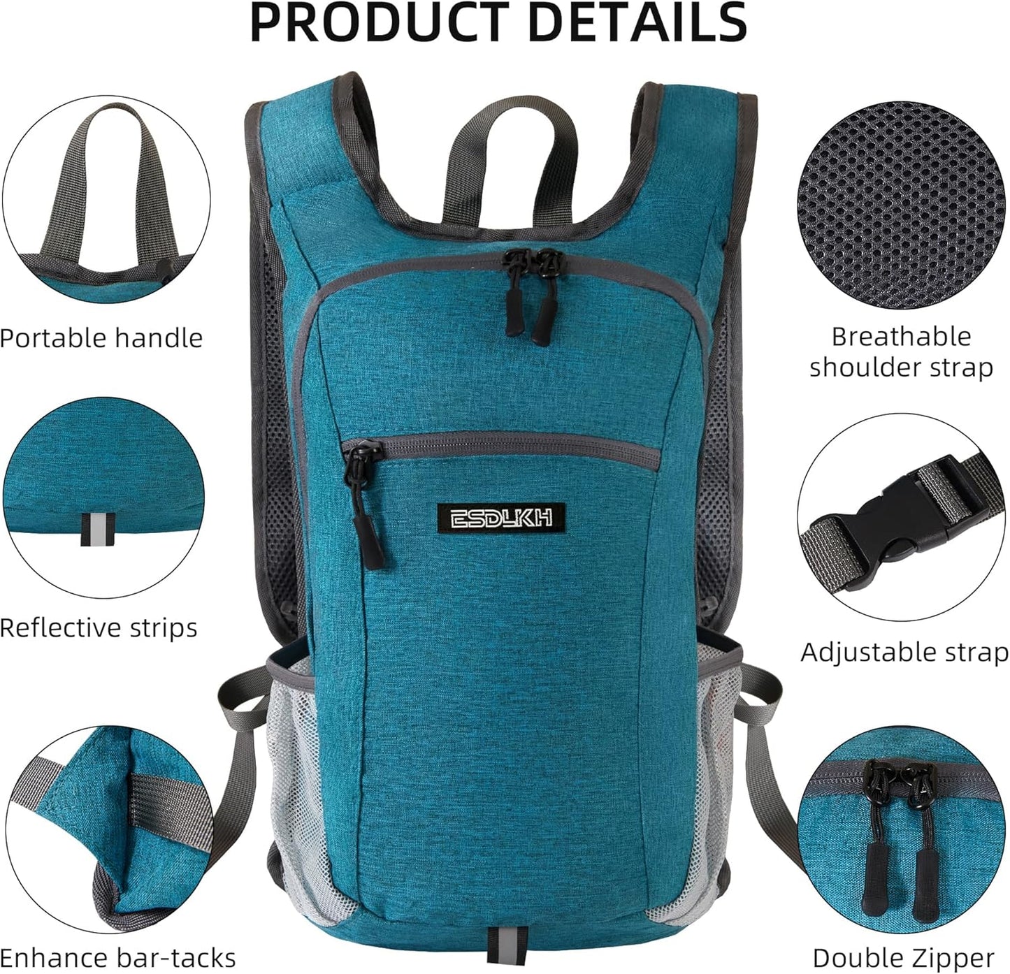 Small Hiking Backpack with Detachable Front Phone Holder, Foldable Packable Back pack with Chest and Waist Strap, Lightweight Daypack for Women Men (Blue, 15L)